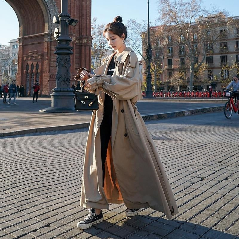 Oversized X-Long Trench Coat - Double-Breasted Belted Coat