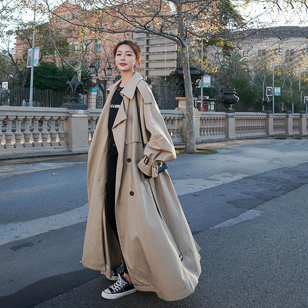 Oversized X-Long Trench Coat - Double-Breasted Belted Coat