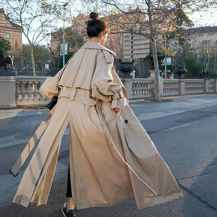 Oversized X-Long Trench Coat - Double-Breasted Belted Coat