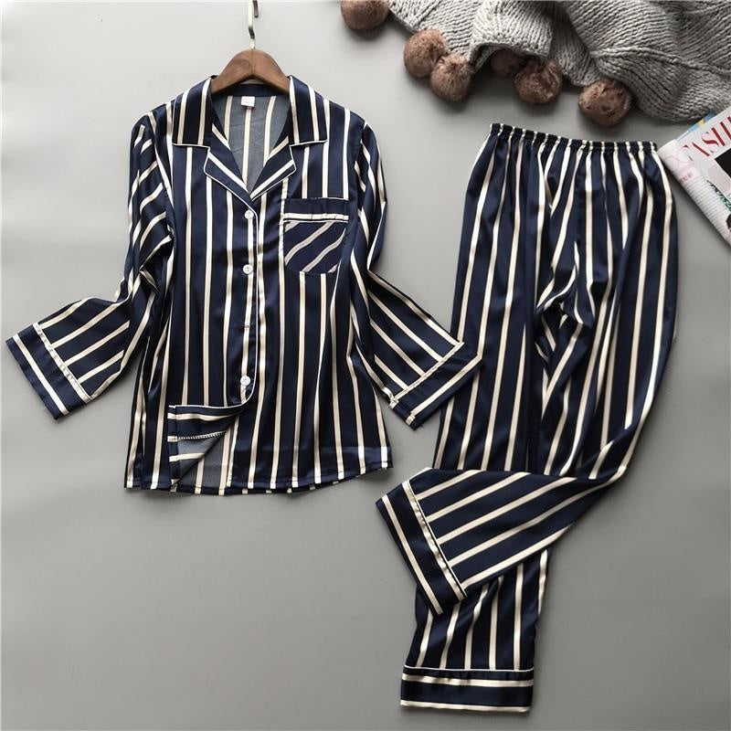 Striped Pyjamas - Satin Pyjamas - MomyMall