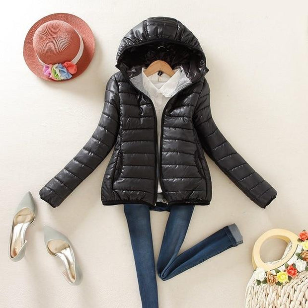 Plus Size Puffer Jacket With Hood - Zip Up Hooded Puffer Jacket