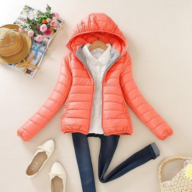 Plus Size Puffer Jacket With Hood - Zip Up Hooded Puffer Jacket