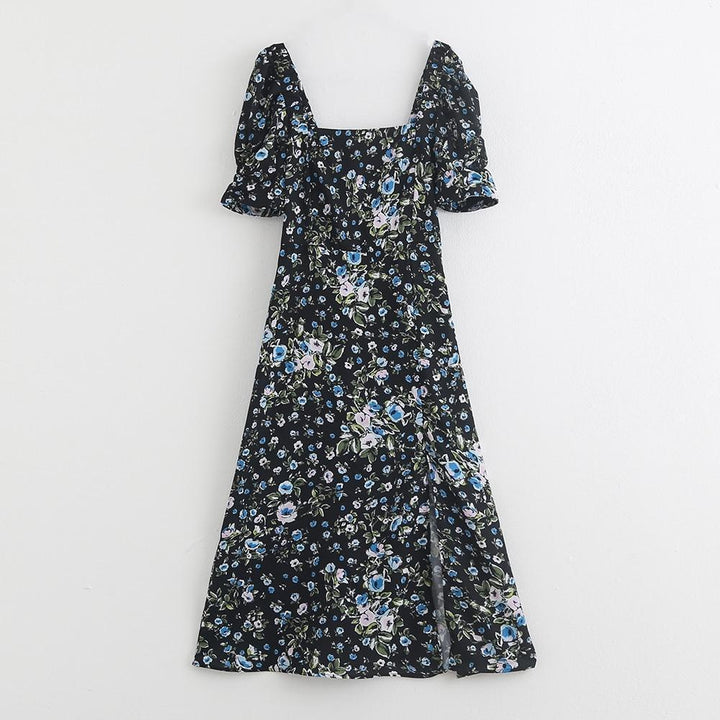 Short Sleeve Square Neck Smock Midi Dress In Floral Print - MomyMall