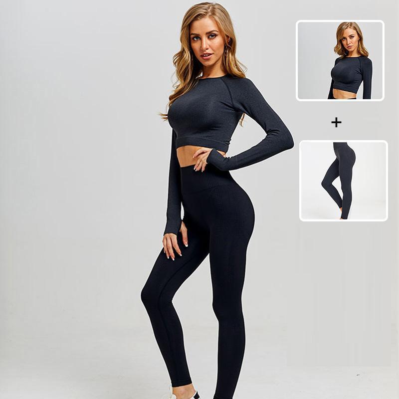 Leggings Sale Gym 2 Piece Set - Long Sleeve Crop Top