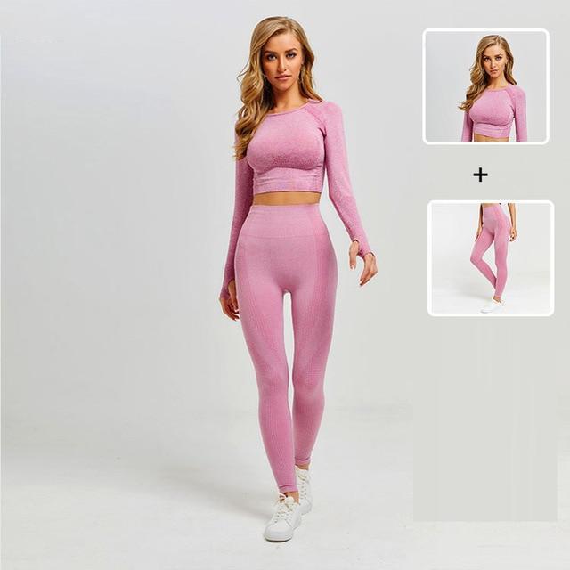 Leggings Sale Gym 2 Piece Set - Long Sleeve Crop Top