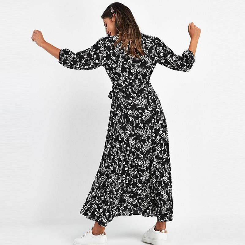 Floral Print Shirt Maxi Dress - Self Tie - MomyMall