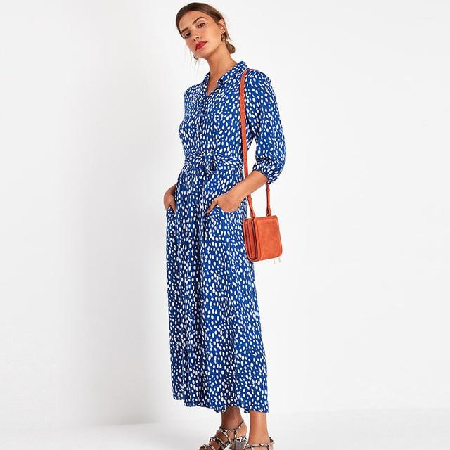 Floral Print Shirt Maxi Dress - Self Tie - MomyMall BLUE / S
