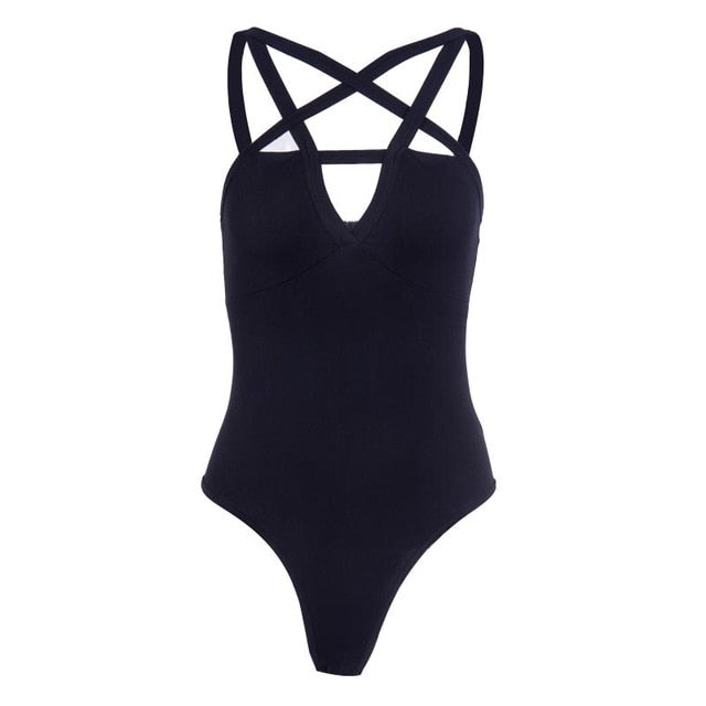 Sexy Hollow Out Star Bodycon Black Bodysuits - MomyMall Black / L