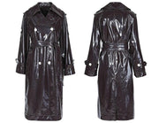 Double Breasted Wet Look Long Trench Coat With Belt