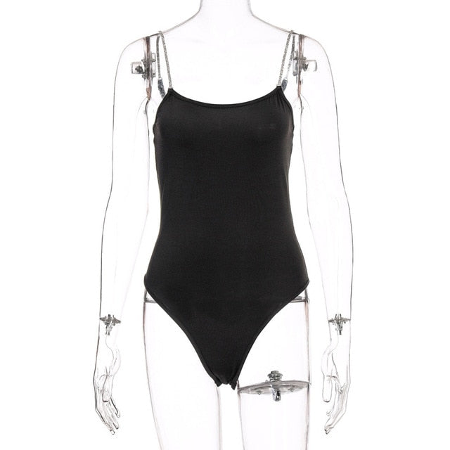straps patchwork sleeveless bodysuit - MomyMall Black / M