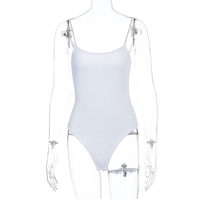 straps patchwork sleeveless bodysuit - MomyMall White / S