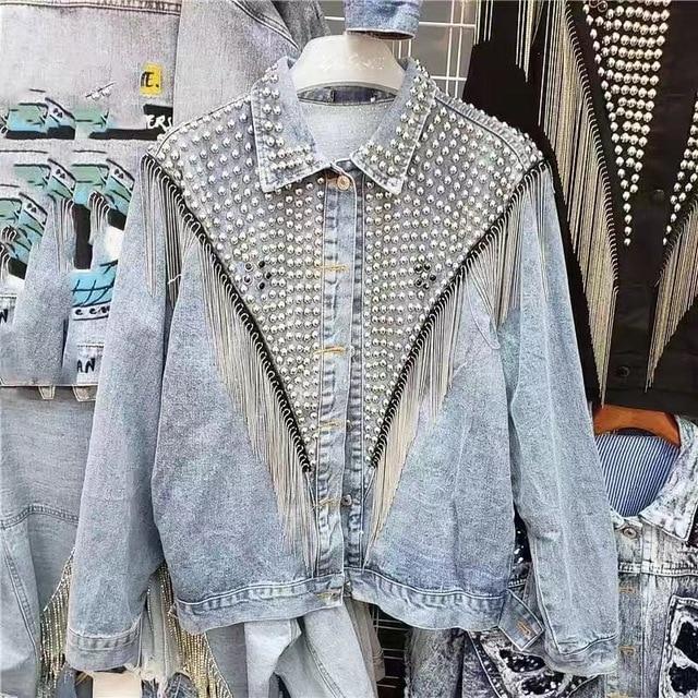 Studded Fringe Denim Jacket