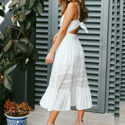 White Lace Summer Dress with Cut-Out Back - MomyMall
