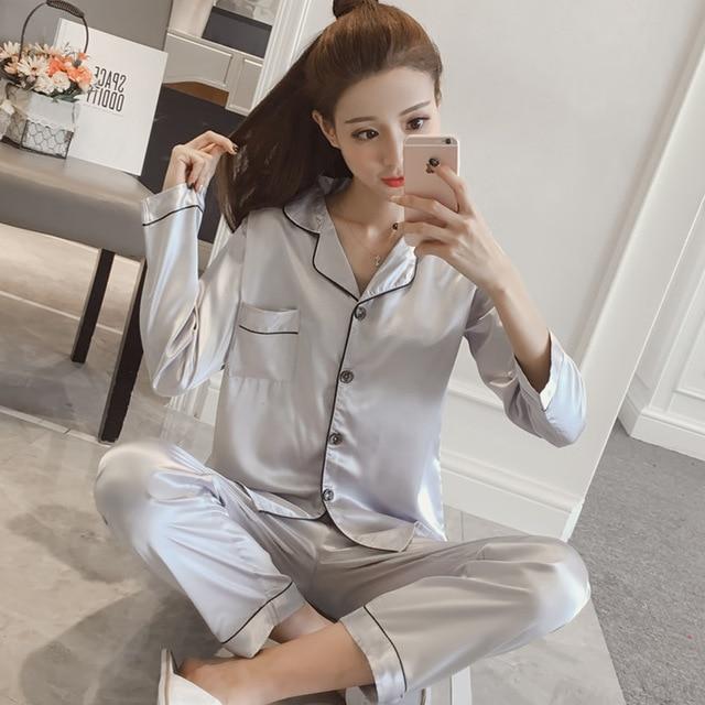 Plus Size Satin Long Sleeve Pyjama Set