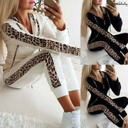 Leopard Print 2 Piece Loungewear Tracksuit Set - Hoodie With Trousers Co-Ord - MomyMall