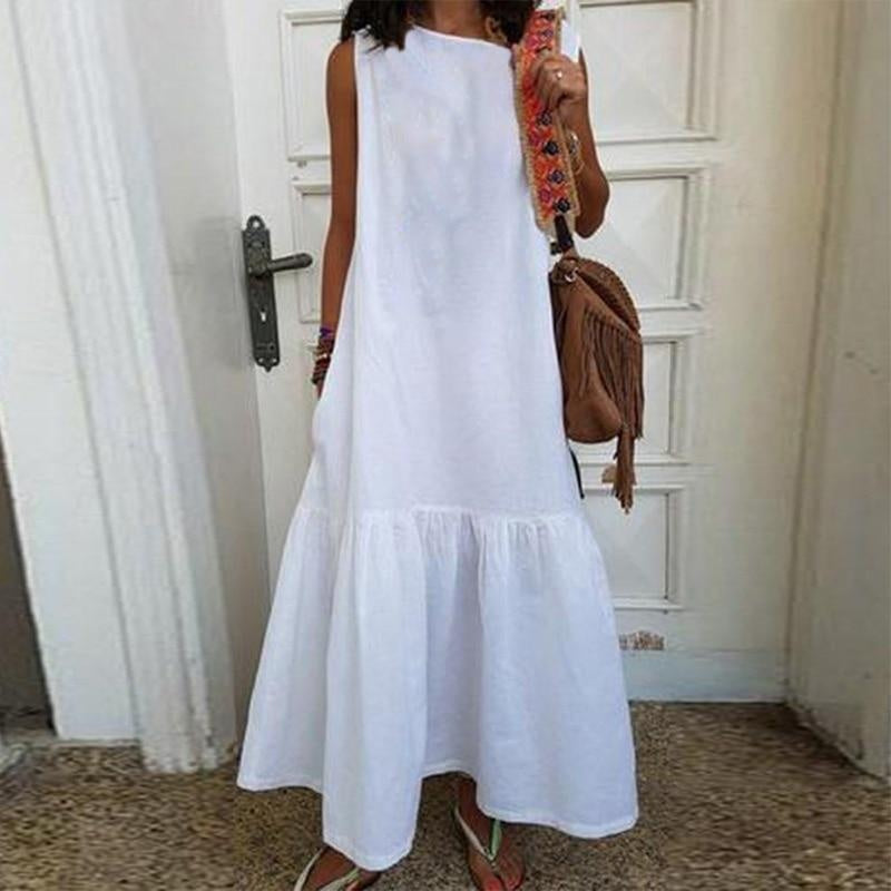 Long Summer Maxi Dress - Smock Ruffle Hem Dress - MomyMall