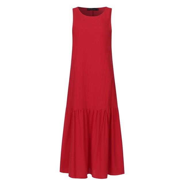 Long Summer Maxi Dress - Smock Ruffle Hem Dress - MomyMall RED / S