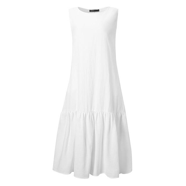 Long Summer Maxi Dress - Smock Ruffle Hem Dress - MomyMall WHITE / S