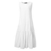 Long Summer Maxi Dress - Smock Ruffle Hem Dress - MomyMall WHITE / S