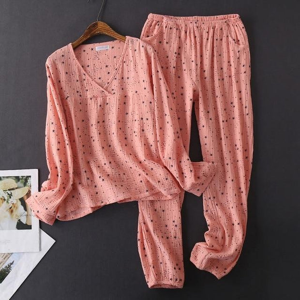 Textured Cotton Long-sleeved Pyjamas - MomyMall PINK / S