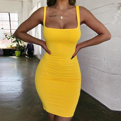 Summer Bodycon Dress - Sleeveless Neon Mini Dress - MomyMall YELLOW / S