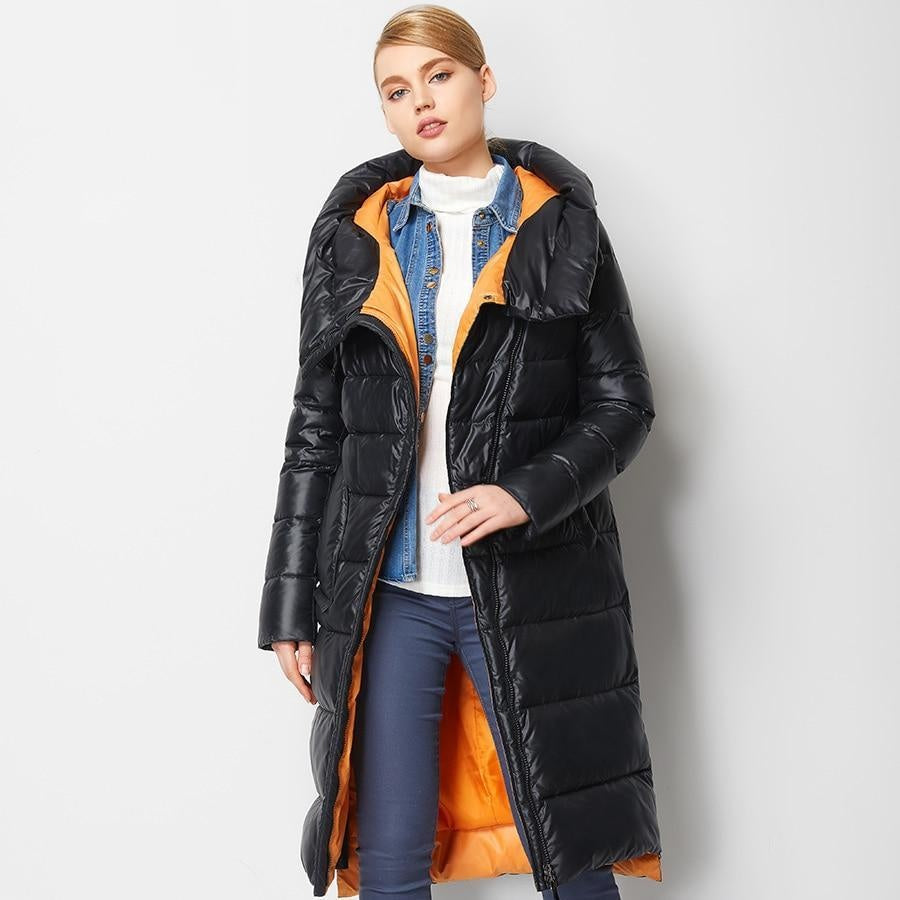 Asymmetrical Long Puffer Coat With Hood