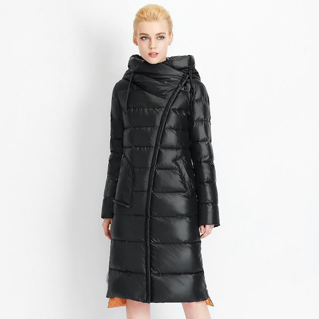 Asymmetrical Long Puffer Coat With Hood