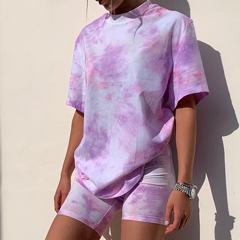 Tie Dye Oversized T-shirt & Cycle Short Loungewear Set