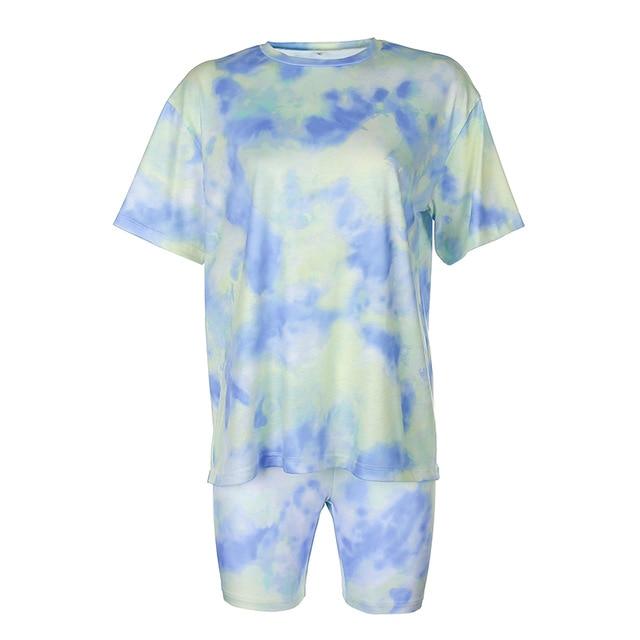 Tie Dye Oversized T-shirt & Cycle Short Loungewear Set