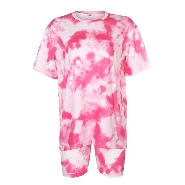 Tie Dye Oversized T-shirt & Cycle Short Loungewear Set