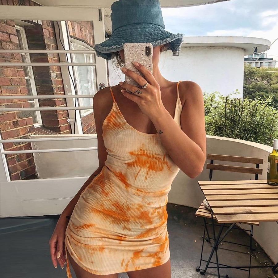 Tie Dye Spaghetti Strap Bodycon Mini Dress