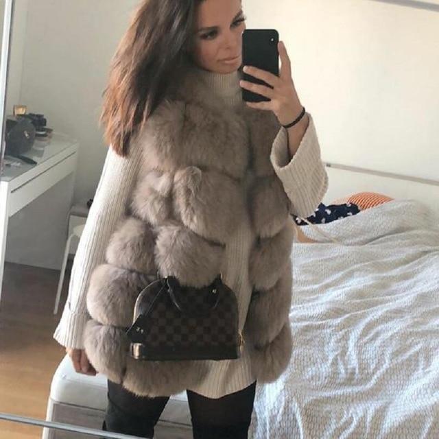 Long Faux Fur Bubble Sleeveless Gilet Vest - Plus Size