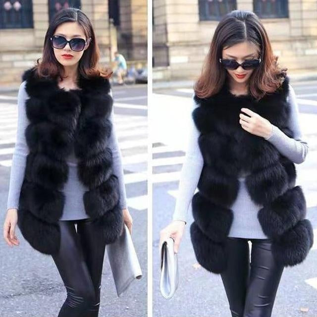 Long Faux Fur Bubble Sleeveless Gilet Vest - Plus Size