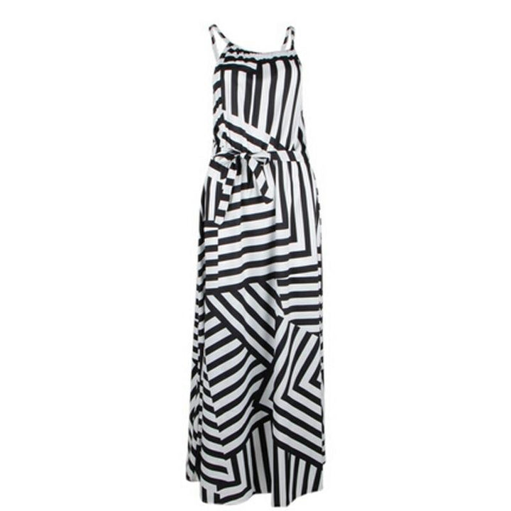 Striped Maxi Dress - Sleeveless Asymmetrical Dress