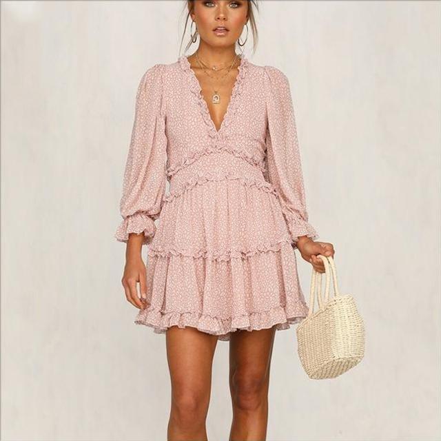 Lantern Sleeve Ruffle Mini Dress - Tiered Effect Summer Dress