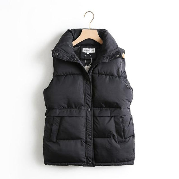 Sleeveless Warm Winter Puffer Vest With Pockets