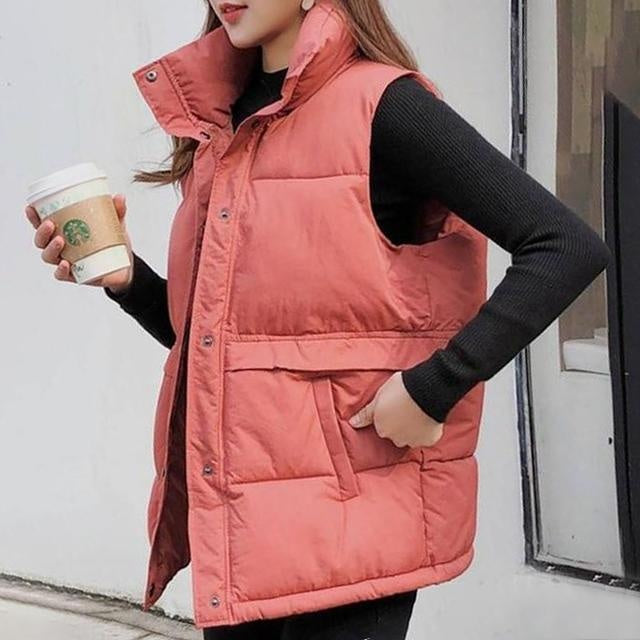 Sleeveless Warm Winter Puffer Vest With Pockets
