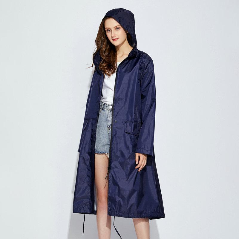 Long Waterproof Raincoat With Hood and Zip Closure