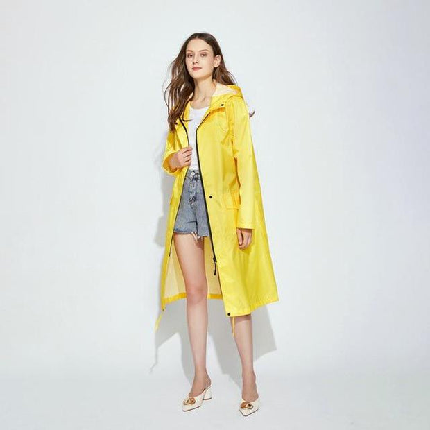 Long Waterproof Raincoat With Hood and Zip Closure