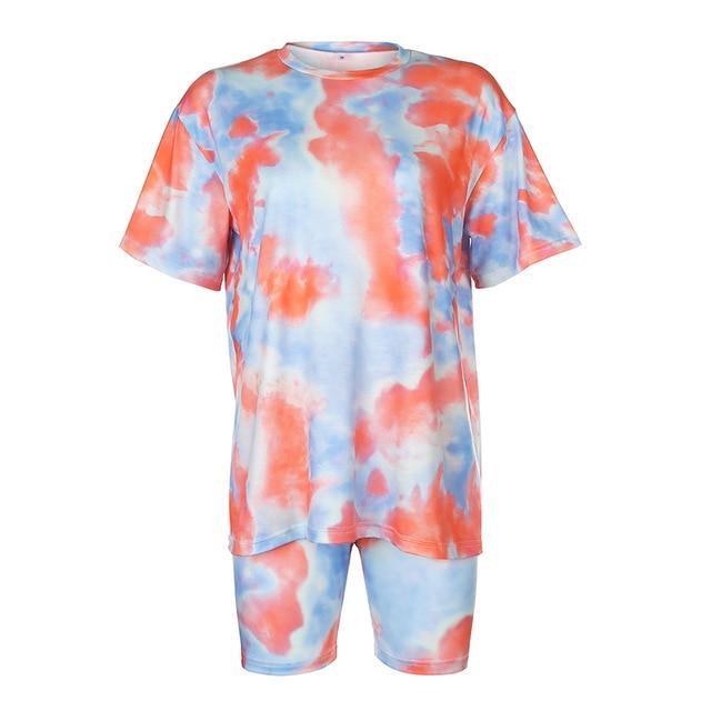 Tie Dye Oversized T-shirt & Cycle Short Loungewear Set