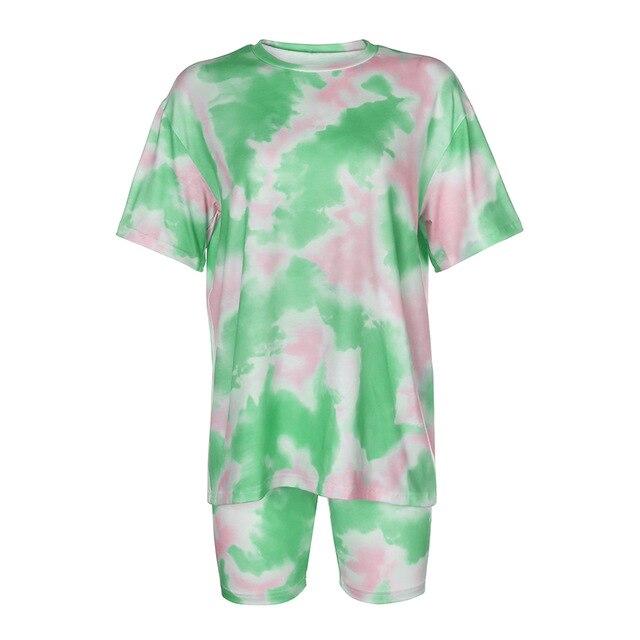 Tie Dye Oversized T-shirt & Cycle Short Loungewear Set