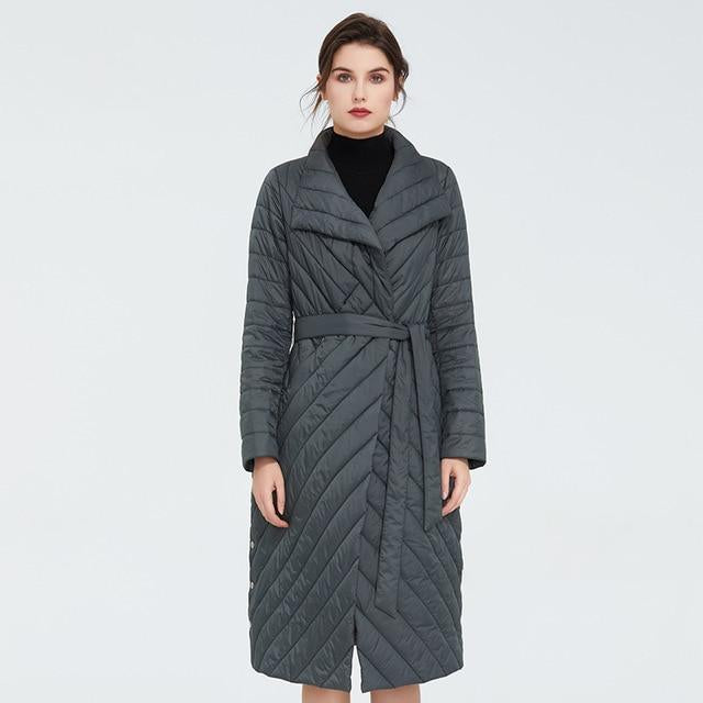 Knee Length Quilted Coat With Belt