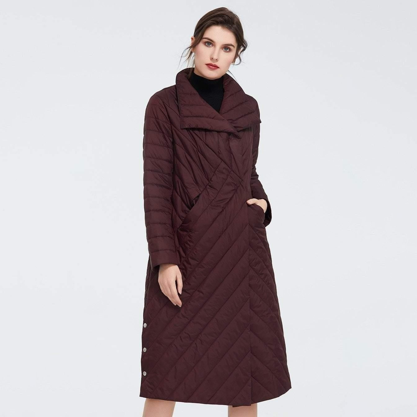 Knee Length Quilted Coat With Belt