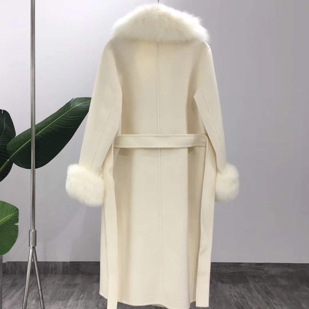 Cashmere Wool Blend Coat With Faux Fur Trim