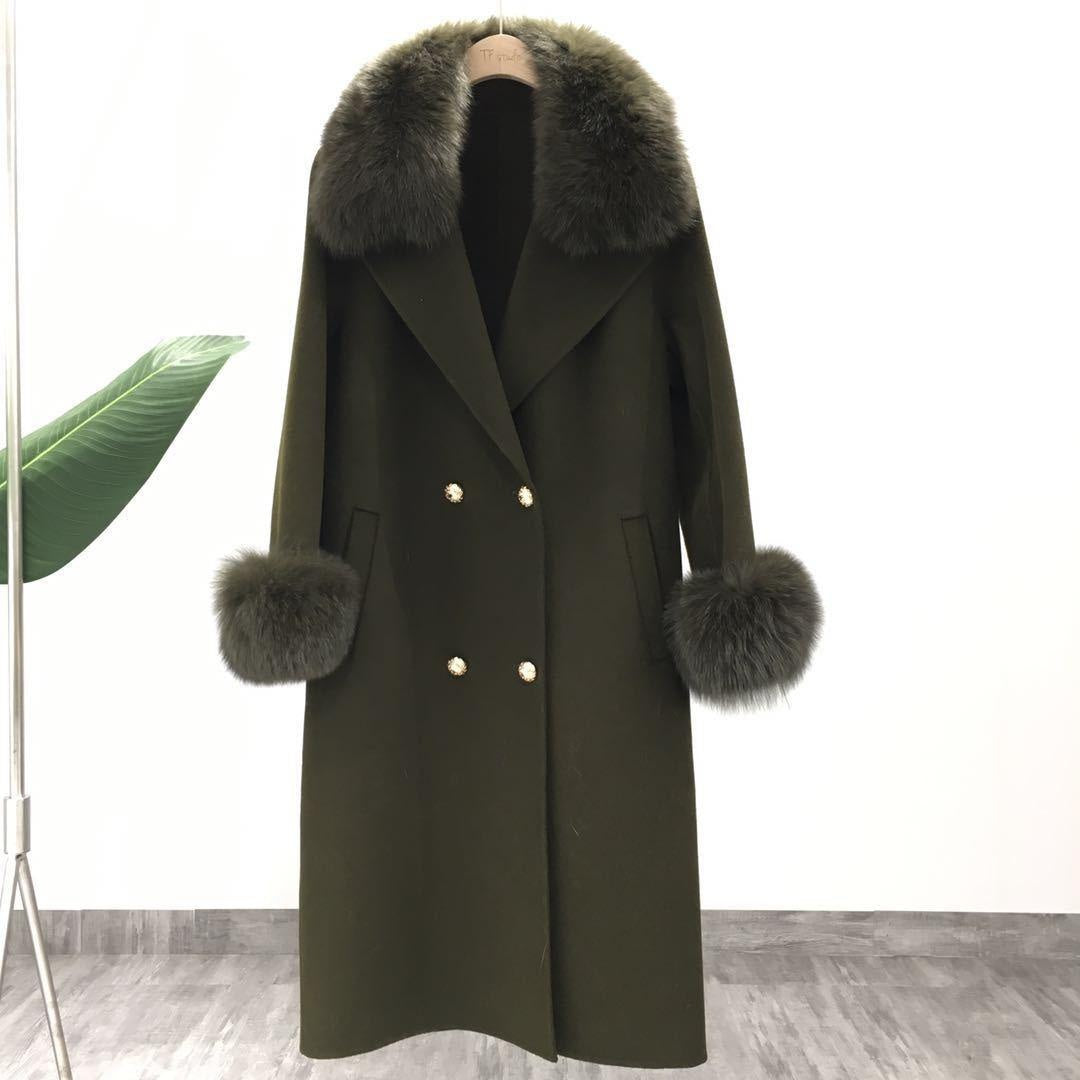 Cashmere Wool Blend Coat With Faux Fur Trim