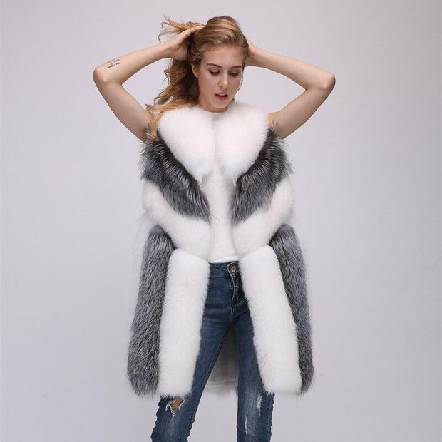 Mid-Thigh Faux Fur Gilet Plus Size In Contrast Panels