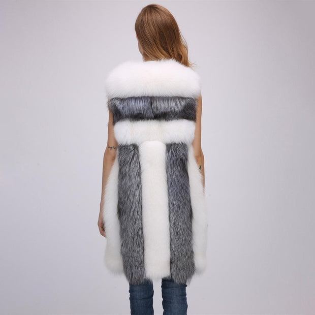 Mid-Thigh Faux Fur Gilet Plus Size In Contrast Panels