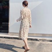 Animal Print Midi Dress - Chiffon Long Sleeve Dress