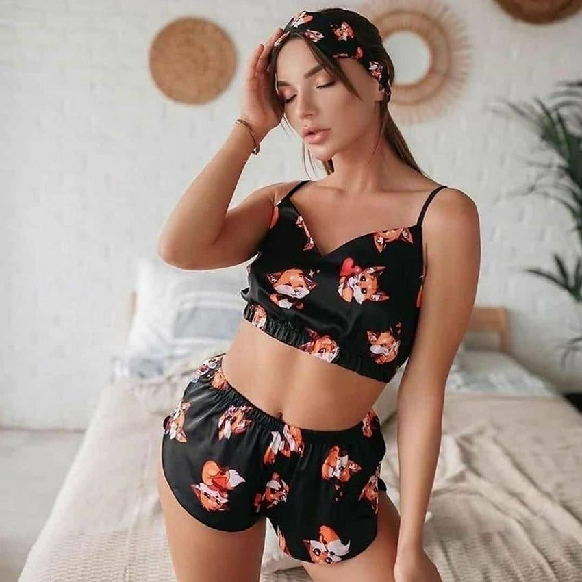 Fox Print Satin 2 Piece Pyjama Set