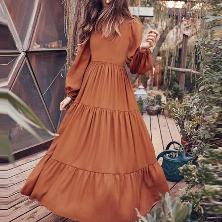 Tiered Oversized Maxi Dress With Long Puff Sleeves - MomyMall
